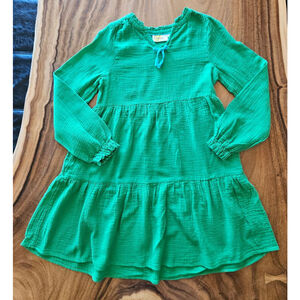Boden Kids Green 100% Cotton Gauze Tiered Dress Pockets 152cm Size 11-12Y